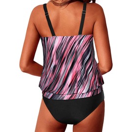 Yonique Traje de baño tankini de dos piezas para mujer, modesto traje de baño holgado, Rosa (Pink Striped), M