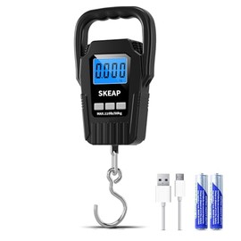 Digital Fish Scale Hanging Scale Fishing Scale, SKEAP 110lb/50kg Luggage Scale,Fish Weighing Scale, Upgrade Large Handle & Backlit LCD Display, Black,Fishing Gifts for Men,Black, Pocket Size