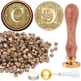 STAMPMASTER Alphabet C Wax Seal Kit Vintage Starry Initial C Sealing Stamp with 120 Antique Gold Wax Seal Beads for Wedding Christmas Envelopes