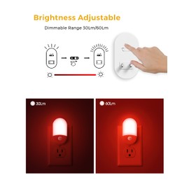 L LOHAS LED Red Night Light Plug in, Motion Sensor Night Light for Kids, Adjustable Brightness, Red Nightlight, Motion Activated Night Light for Bathroom, Hallway, Holiday Christmas Decoration, 2 Pack