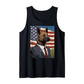 Funny German Shepherd in Suit with American Flag Tank Top