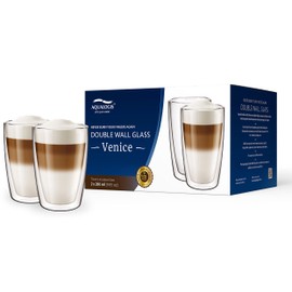 Aqualogis Double Walled Thermal Glass Cappuccino Latte Venice 2 Pack (280ml)