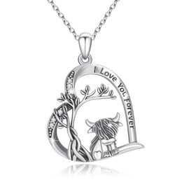 YEESIA Highland Cow Necklace for Women Sterling Silver Tree of Life Pendant Heart Animal Necklaces Cow Lover Jewelry Birthday Graduation Gifts