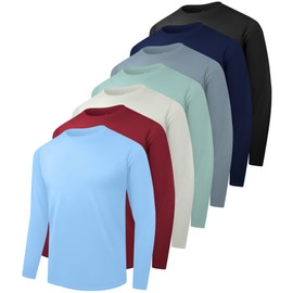 Kinglaman 7 Pack Men Dry Fit Workout Long Sleeve Athletic Gym UPF SPF UV Sun Protection Quick Dry Lightweight Shirts 1 Black 1 Grey 1 Heather Grey 1 Blue 1 Dark Blue 1 Dark Green 1 Wine Medium