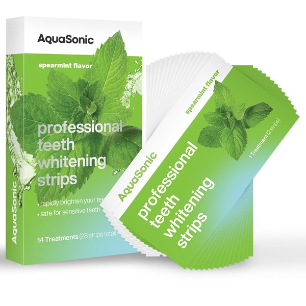 AquaSonic Professional Teeth Whitening Strips - Enamel Safe Teeth Whitening with Hydrogen Peroxide - Easy to Use, Non-Slip, Affordable & Effective (Spearmint)