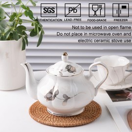 Sweejar Home European Style Big Belly Teapot Teapot with Removable Stainless Steel Infuser, Blooming and Loose Leaf Teapot (Camellia)