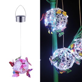 Hanging Butterfly Ball Solar Lights Outdoor,Round Ball Light Butterflies Garden Decor,Waterproof Hanging Globe Solar Lights for Garden Yard Patio Lawn Flower Bed Decor (Big Butterfly-White Light)