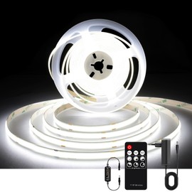 AXMOTUT COB LED Strip 2 m, LED Strip Cool White 6000 K, LED Light Strip 24 V 320 LEDs/M, Dimmable LED Strip 2 m with RF Remote Control and Power Supply, CRI90 for Home Party Decoration, DIY Decoration