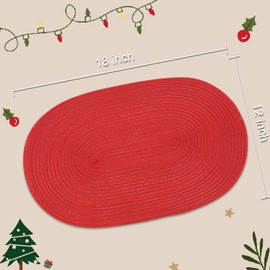 Noctiflorous Oval Braided Placemats 12x18 Inch Table Mats Set of 4 for Dining Tables Natural Woven Heat Resistant Place Mats(05 Red Shine, 4 pcs)