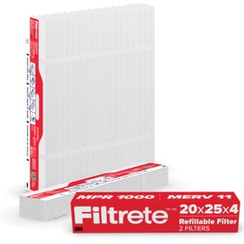 Filtrete 20x25x4 Refillable Air Filter replacement, MPR 1000, MERV 11, Allergen Defense, 2 Pack, use with reusable air filter frame of Filtrete Refillable Air Filter Kit 20x25x4, for HVAC, Furnace, AC