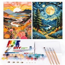 EFOTIML Paint by Numbers Kits for Adults, Beginners and Kids Age 8-12 Years, 16 x 20 Inch Canvas for Adult Painting Kits in Colorful Box (Without Frame), Sun and Mountain (2 Pack)