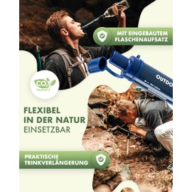 Naturbummler ® Outdoor Water Filter 2000 Litres [Co2 Neutral] Includes Carabiner and Extension Straw - Kills 99.999% of All Bacteria and Germs - Survival Water Filter Camping