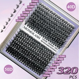 MOMOLASH DIY Lash Extension Kit 40D+50D Cluster Eyelash Extension 320pcs Wispy Individual Lashes Kit Cluster Lashes with Lash Bond and Seal Lash Glue Remover and Lash Applicator