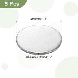 QUARKZMAN Pack of 5 Stainless Steel Disc, 1 25/32 Inch (45 mm) Diameter 0.12 Inch (3 mm) Thick 304 Stainless Steel Flat Round Plate Empty Round Circle Plate for Crafts Metal Embossing and Jewellery