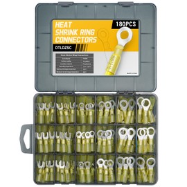 DTLDZSC 180PCS Marine Grade Heat Shrink Wire Connectors-Electrical Connectors Kit of Tinned Red Copper,Crimp Insulated Ring Fork Spade Butt Splice AWG12-10 Gauge (180pcs Yellow, AWG 12-10)