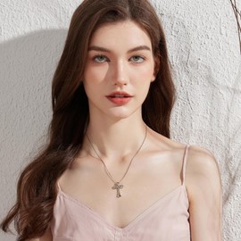 jiamiaoi 18K White Gold Plated Cross Infinity Cross Pendant Women's Necklace Cross 925 Sterling Silver Cross Chain with 12 Months Birthstone Cross Silver Chain with Cross Earrings, Cubic Zirconia