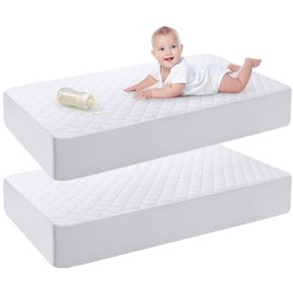 Utopia Bedding Waterproof Crib Fitted Mattress Protector (Pack of 2) - Toddler and Baby Crib Mattress Pad Cover - Soft and Breathable with 7 Inches Deep Skirt (White, 28" x 52")