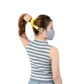 LOFBAZ Women's Hair Scrunchies with Buttons For Face Mask Ear Savers Protection Scrunchie Bow Ties Ponytail Accessories Lemon OS