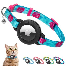 azuza AirTag Cat Collar Breakaway, Integrated Cat Collar with Air Tag Holder Safety Lightweight GPS Tracker Holder for Cats, Rose, Cats (8-12inch)