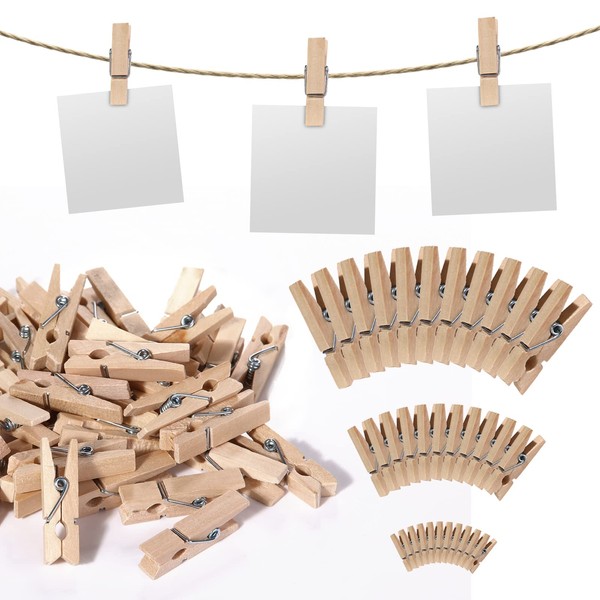 Svalor Pack of 150 Mini Wooden Pegs, 2.5/3/3.5 cm Wooden Pegs, Small, Mini Wooden Clothes Pegs, Decorative Pegs, Small Wooden Pegs for Photos, Pictures, Collages, Postcards, Gifts (Three Sizes)
