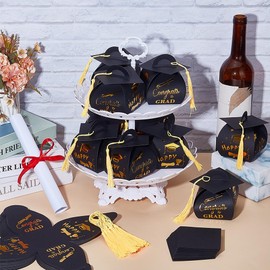 UNICRAFTALE Pack of 50 Graduation Caps, Gift Box, Party Favours for Graduation Parties, Graduation Decorations with Tassel, Treat Box, Table Decoration for Graduation Class 2025, Black