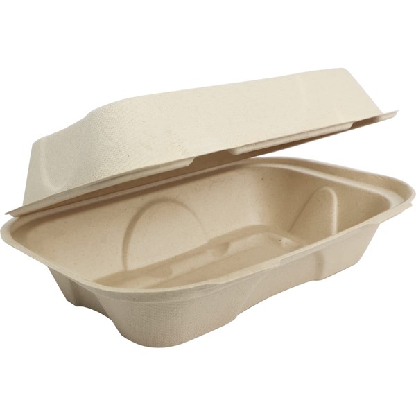 World Centric ( to-SC-UHB Compostable 9" X 6" X 3" - Hoagie Box Single Compartment Plant Fiber Clamshells (Case of 500)