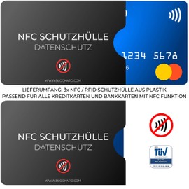 NFC Protective Case (Pack of 3) TÜV-Tested Made of Plastic for Credit Cards, ID Cards, Bank Cards, 100% NFC Protection, Credit Card Protective Case, RFID Blocker, Credit Card Sleeve, Shielded