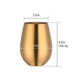 Father's Day Gift Mingcheng 17 oz Stainless Steel Stemless Wine Glass, Outdoor Portable Wine Tumbler for the Pool, Camping, Cookouts, Travel - Set of 2 Metal Drinking Cups(Gold)