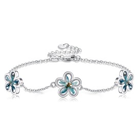 DAYLINLOVE Forget Me Not Bracelet S925 Sterling Silver Pressed Flower Link Bracelet Forget Me Not Jewelry Gift For Women Flower Lovers
