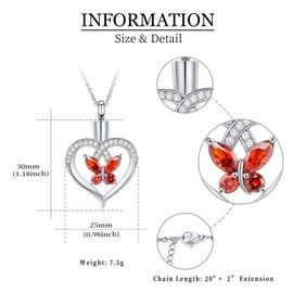 shajwo Heart Urn Necklace for Ashes for Women Butterfly Cremation Jewelry Crystals Ash Loved One Memorial Pendant,Red