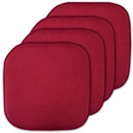 Casual Square Non-Slip Memory Foam Indoor Outdoor Patio Chair Cushions Set of 4 | Deep Red Maroon Color All Weather Dining Lounge Thick Soft Comfortable Fade Uv Water Proof 16" X 16"