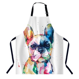 BGBDEIA Watercolor French Bulldog Kitchen Apron for Women Men, Adjustable Apron Chef Bakers Apron Cooking Apron Cooking Baking Gardening