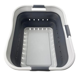 SAMMART 42L (11 gallon) Collapsible Plastic Laundry Basket - Foldable Pop Up Storage Container/Organizer - Space Saving Hamper/Basket (1, Grey/Steel Grey)