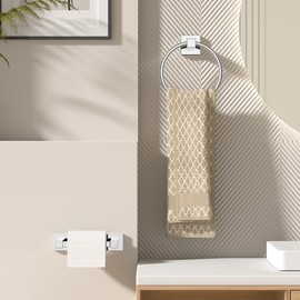 FORIOUS Toilet Paper Holder Wall Mount and Hand Towel Ring Set, SUS 304 Stainless Steel Double Post Pivoting Tissue Roll Holder, Modern Bathroom Hardware Accessories Set, Chrome