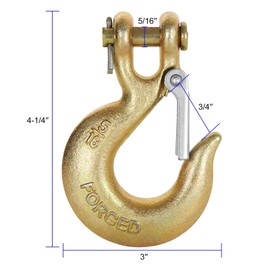 4 Pack Clevis Slip Hook 5/16 Inch Forged Steel G70 Safety Chain Hook with Safety Latch, Heavy Duty Grab Hook for Tow Winch Trailer, Rigging, Truck, 14000 Lb Capacity