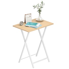 HOOBRO Folding TV Tray Tables, Set of 2 Side Table for Small Space, Industrial Snack Tables for Eating at Couch, Stable Metal Frame, Easy Assembly, Space Saving, Natural and White WN25BZ01