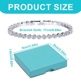 NHQ Women's Crystal Bracelet, Charm Bracelet, Bracelet with Stones, Tennis Bracelets, Women's Glitter Jewellery, Shiny Zirconia Adjustable Bracelet, Gifts for Women, Advent Calendar Jewellery, with