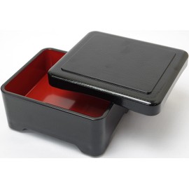 Fukui Craft 3-635-1 Heavy Box, Made in Japan, Heat Resistant, Wood Grain Bowl, Vermilion Black