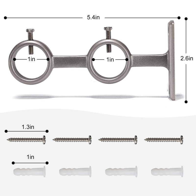 Goowin Double Curtain Rod Holder, 2pcs Brackets Hooks for Living