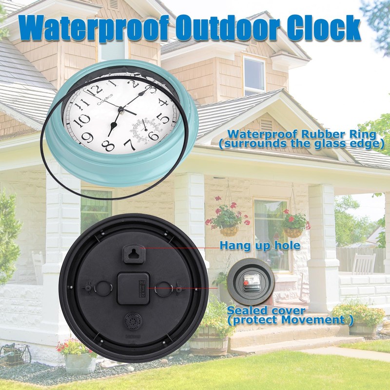 Crosstime 12 Inch Outdoor Clock Waterproof with Thermometer,Vintage Indoor Outdoor