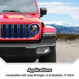 JeCar Grill Inserts for Jeep Wrangler JL JLU 2024+ Grill Covers & Headlight Covers Trim Kit Accessories (Red)