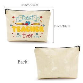 CREATCABIN Make Up Taschen Aufschrift Best Teacher Ever Handtasche Multifunktionale Kosmetiktasche Segeltuch Reißverschluss Kulturbeutel Reise Waschbeutel Werkzeugtasche Aufbewahrungstaschen 25x18cm