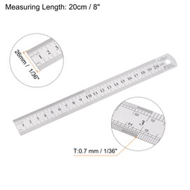 HARFINGTON 3pcs Stainless Steel Ruler 20cm/8" Length x 1/36" Thick x 1" Wide Inch and Metric Straight Edge Measuring Tools for Woodworking Painting Craft, Silver Tone