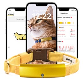 Catlog Health Tracker for Cats - Smart Cat Collar with Safety Breakaway Buckle for Indoor Cats, Wellness Alerts, Real-time Monitoring (Yellow, L)