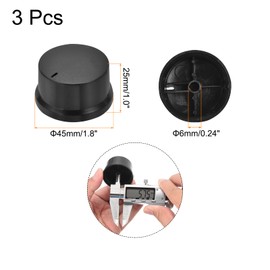 MECCANIXITY 3Pcs Rotary Potentiometer Knob 6mm Hole D Shaft with Scale, 1.0" H x 1.8" Dia Black Plastic Volume Knobs Cap for Guitar Bass Volume Control Knob,Switch Knob