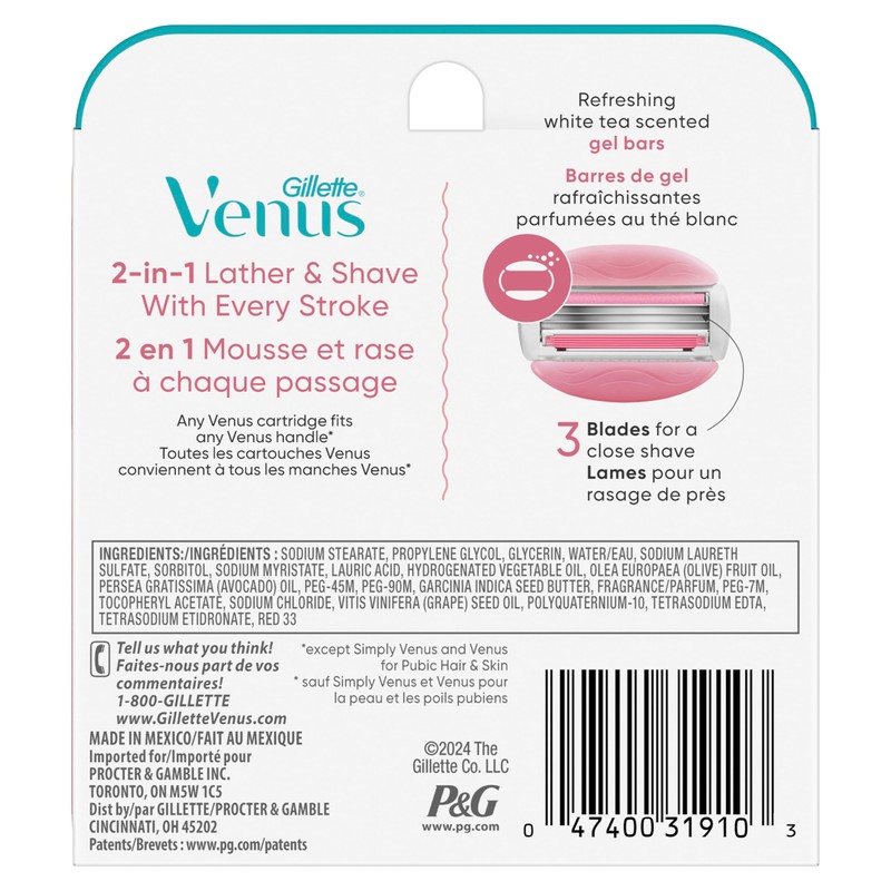 Gillette Venus ComfortGlide White Tea Women's Razor Blades, 3-Blade Razor