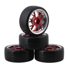Mxfans 4pcs Red Smooth Hard Drift Tires Y-Chrome Wheels for RC1:10 On-Road Racing Car & Drift RC Wheels