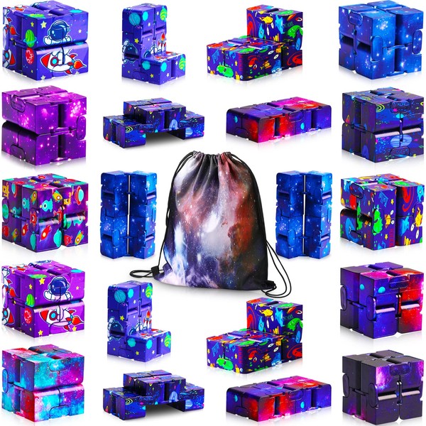 20 Pcs Galaxy Cubes Bulk Toys Gifts Space Astronaut Sensory Stress Anxiety Relief Universe Hand Mini Kill Time Finger Game Toys Block Party Favors Stuffers for Kids Adults ADHD Teens