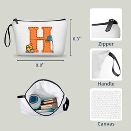 ARIOSEY Basketball Gifts Monogrammed Cosmetic Travel Makeup Bag Basketball Accessories Graduation Birthday Gifts for Girls Coaches Daughters Team Friend Mom Player-H