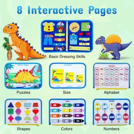 CJ toys ™ Montessori Busy Board for Toddlers 1 2 3 4,Bonus Gift:Includes Free Storage Pouch for Figures!, Educational Sensory Toys for Boys & Girls, Travel-Friendly Activity Book